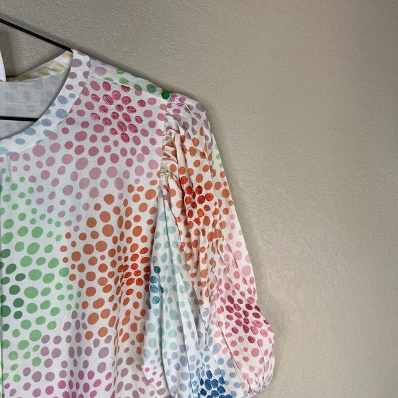 NWT Emily McCarthy Proper Blouse Top Womens Sz Small Bubbly Short Sleeve Tencel - Picture 3 of 11